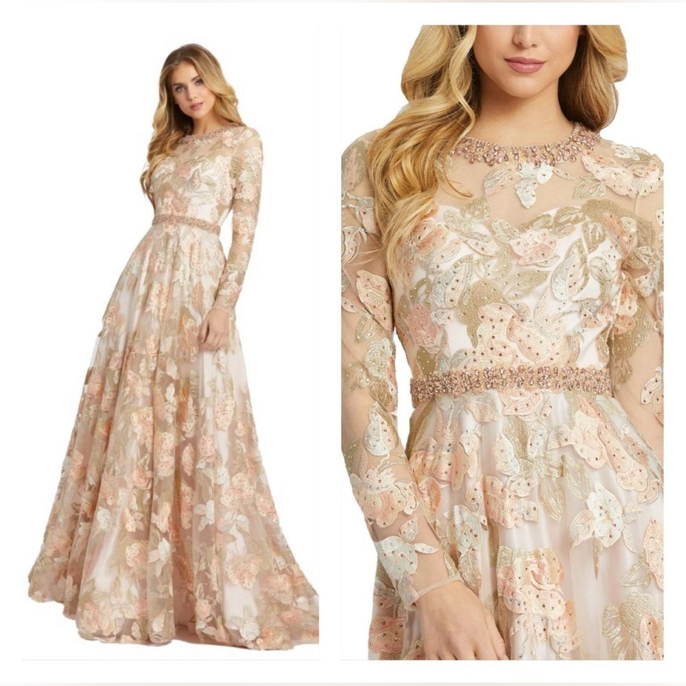 Mac Duggal 79287 NWT Floral Embroidery Long Sleeve Dress